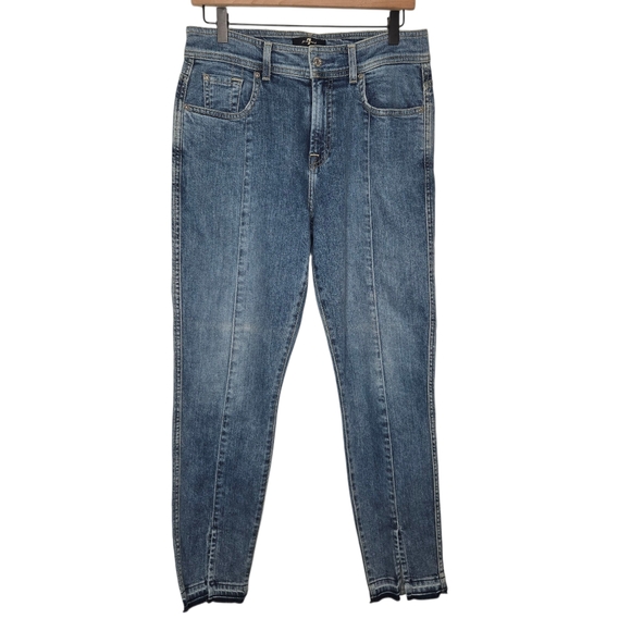 7 For All Mankind Womens High Rise Seam Front Slit Ankle Denim Jeans Size 30 - Picture 1 of 10